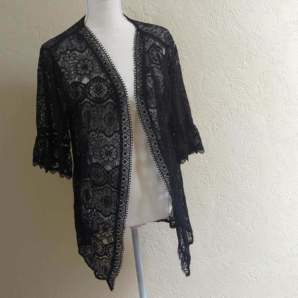 Time and Tru Black Lace Kimono